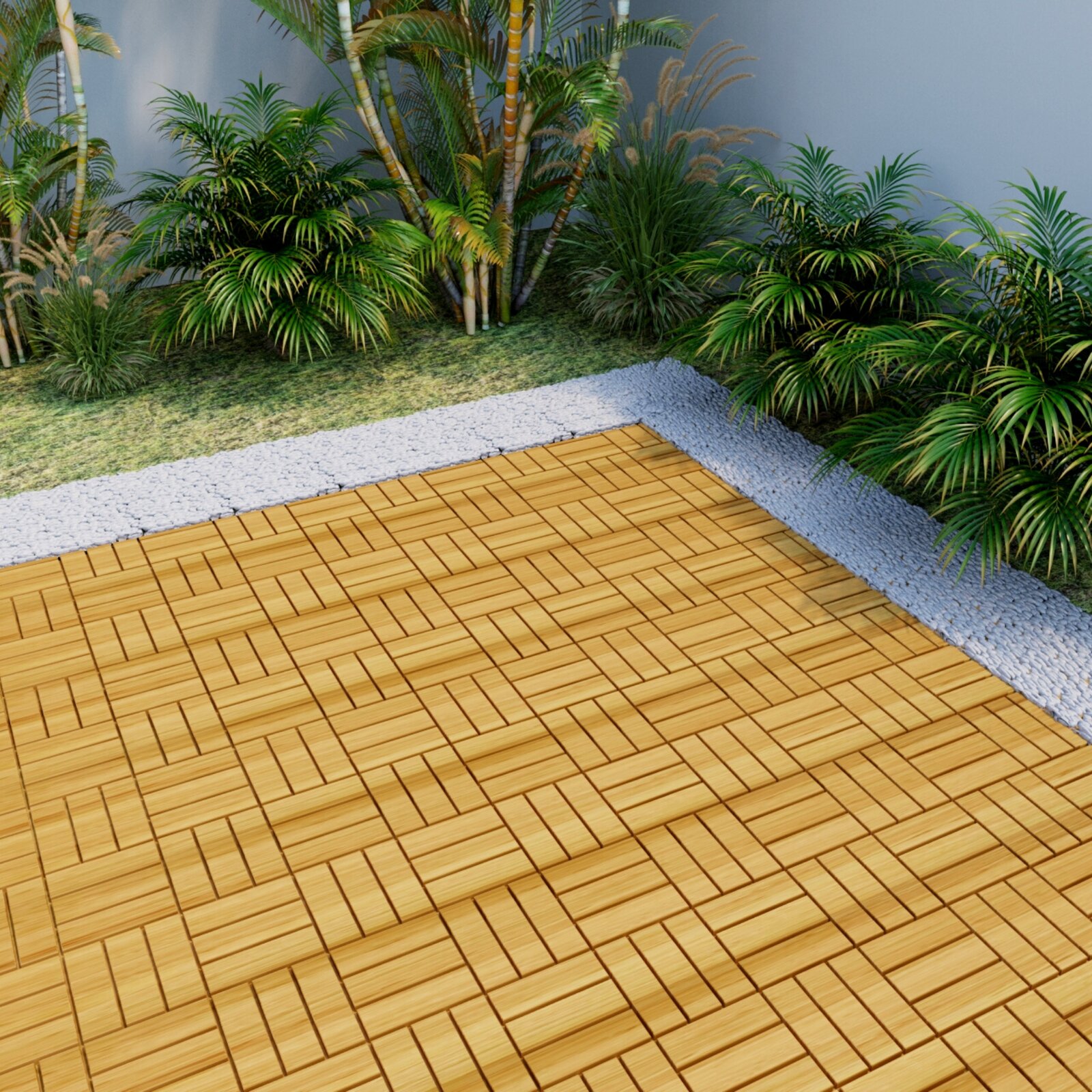 DORROM 12" X 12" Square Teak Wood Interlocking Flooring Tiles Checker Pattern Pack Of 10 Tiles